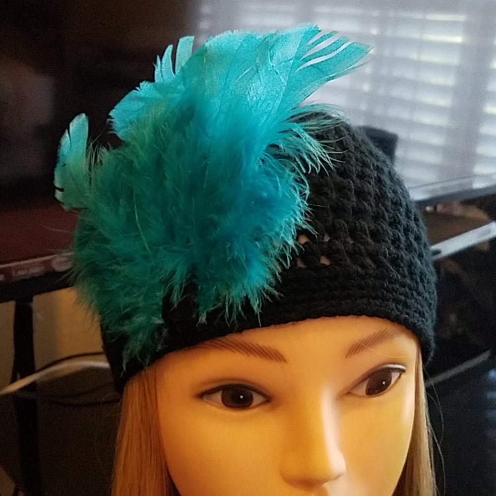 Feather crochet beanie